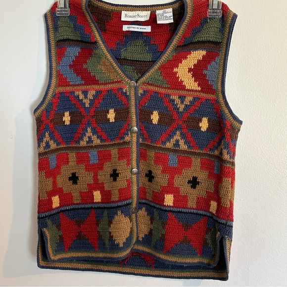 Robert Scott Southwest Cowboy Boho Western Linen Blend Hand Knit Vest Sz Small - Picture 2 of 13